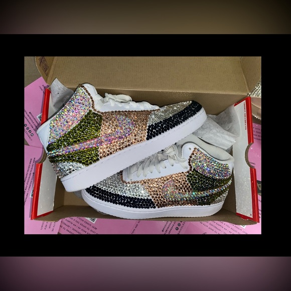 Nike Court Vision Mid Tops All Sizes Multicoloured Luxe Crystals New - Picture 1 of 9